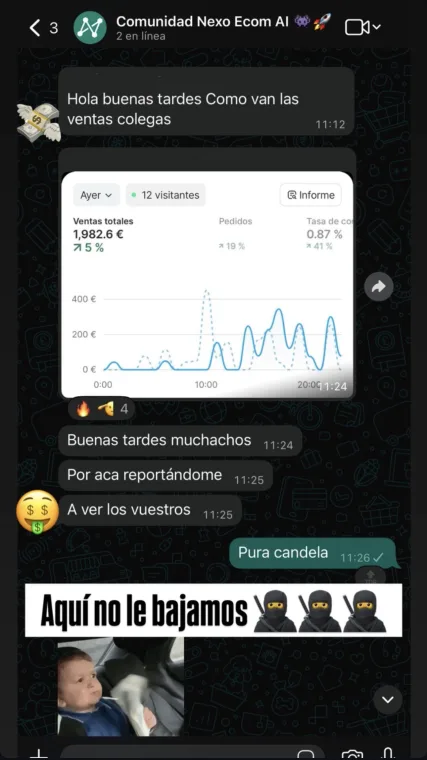 Estudiante reportando ventas del día en la comunidad de Nexo Ecom AI